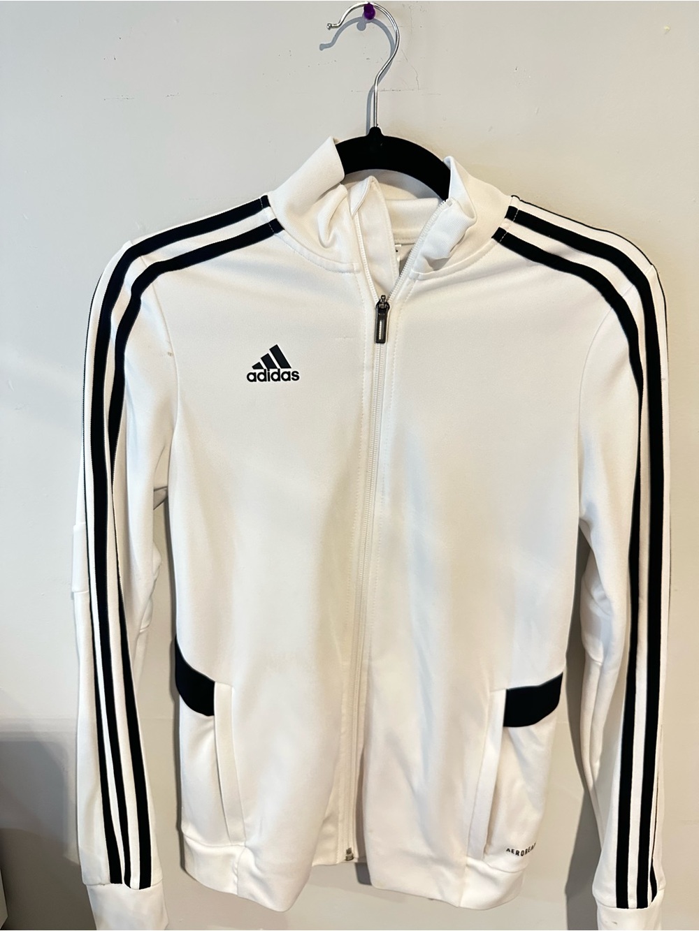 adidas White Full-Zip Performance Jacket with Black Stripes